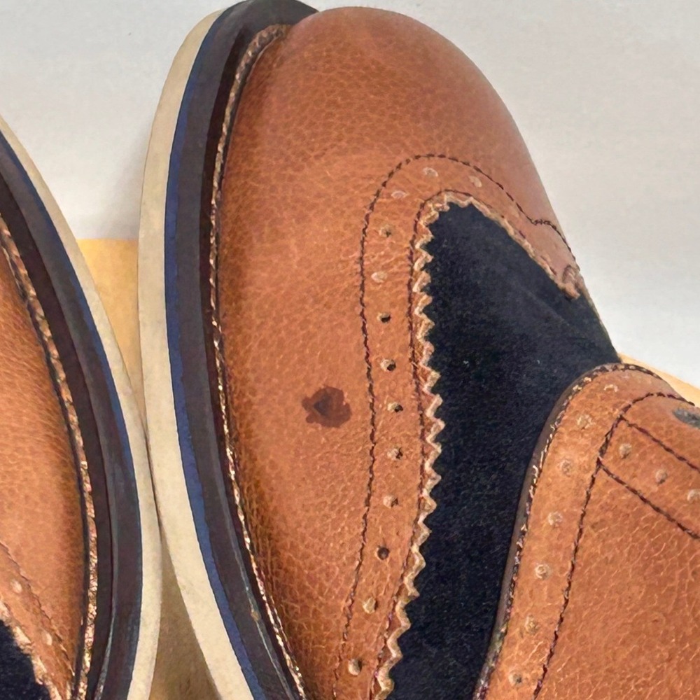Johnston & Murphy Men's Brown Leather Navy Blue Suede Wingtip Dress Shoes - 9M - Picture 4 of 10